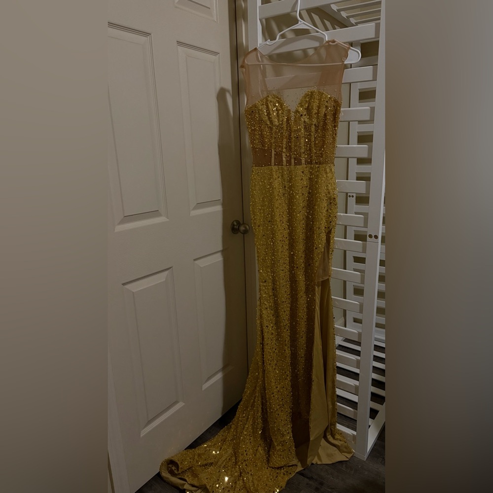 Gorgeous Gold Sequin Prom Dress – Brand New!